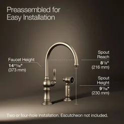 Single-handle kitchen sink faucet with two-function sprayhead