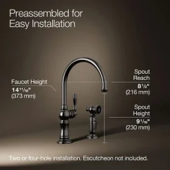 Single-handle kitchen sink faucet with two-function sprayhead
