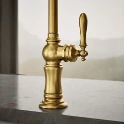 Single-handle kitchen sink faucet with two-function sprayhead