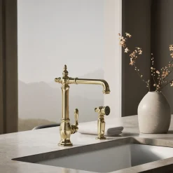Single-handle kitchen sink faucet with side sprayer