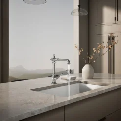 Single-handle kitchen sink faucet with side sprayer