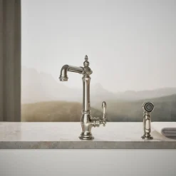 Single-handle kitchen sink faucet with side sprayer