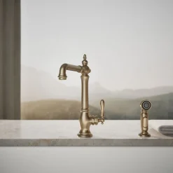 Single-handle kitchen sink faucet with side sprayer