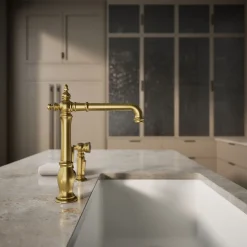 Single-handle kitchen sink faucet with side sprayer