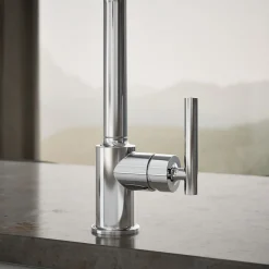 Single-handle kitchen sink faucet with side sprayer