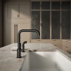 Single-handle kitchen sink faucet with side sprayer