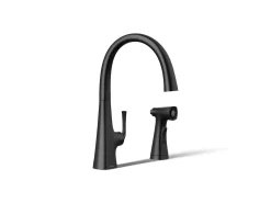 Single-handle kitchen sink faucet with two-function side sprayer