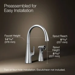 Single-handle kitchen sink faucet with two-function side sprayer