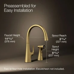 Single-handle kitchen sink faucet with two-function side sprayer