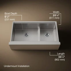 Smart Divide® 35-1/2” undermount double-bowl farmhouse workstation kitchen sink