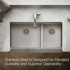 Smart Divide® 35-1/2” undermount double-bowl farmhouse workstation kitchen sink