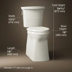 Tall ContinuousClean two-piece elongated toilet with skirted trapway, 1.28 gpf
