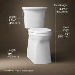 Tall ContinuousClean two-piece elongated toilet with skirted trapway, 1.28 gpf