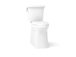 Tall two-piece elongated toilet with skirted trapway, 1.28 gpf