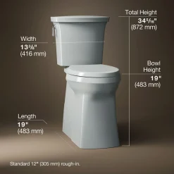 Tall two-piece elongated toilet with skirted trapway, 1.28 gpf