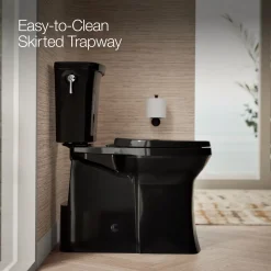 Tall two-piece elongated toilet with skirted trapway, 1.28 gpf
