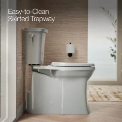 Tall two-piece elongated toilet with skirted trapway, 1.28 gpf