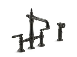 Three-hole bridge bar sink faucet with side sprayer