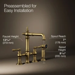 Three-hole bridge bar sink faucet with side sprayer