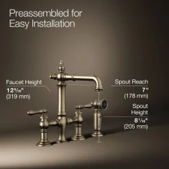 Three-hole bridge bar sink faucet with side sprayer