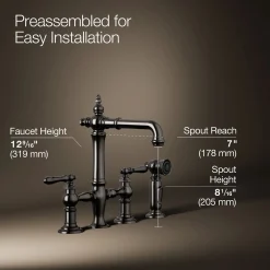 Three-hole bridge bar sink faucet with side sprayer