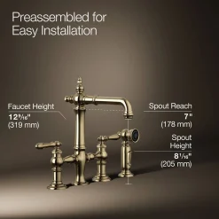 Three-hole bridge bar sink faucet with side sprayer