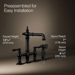 Three-hole bridge bar sink faucet with side sprayer