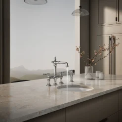 Three-hole bridge bar sink faucet with side sprayer
