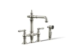 Three-hole bridge bar sink faucet with side sprayer