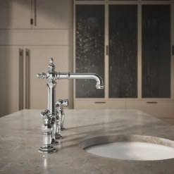 Three-hole bridge bar sink faucet with side sprayer