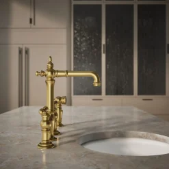 Three-hole bridge bar sink faucet with side sprayer