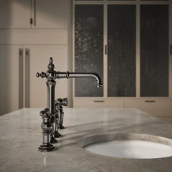 Three-hole bridge bar sink faucet with side sprayer
