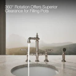Three-hole bridge bar sink faucet with side sprayer