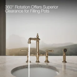 Three-hole bridge bar sink faucet with side sprayer