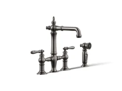 Three-hole bridge bar sink faucet with side sprayer