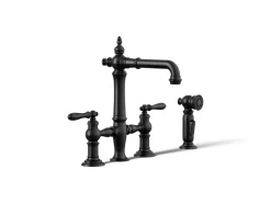 Three-hole bridge bar sink faucet with side sprayer