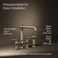 Three-hole bridge kitchen sink faucet with side sprayer