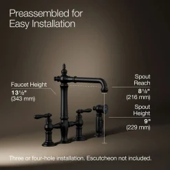 Three-hole bridge kitchen sink faucet with side sprayer