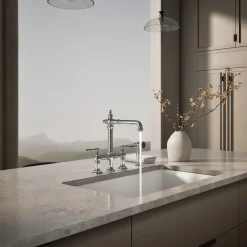 Three-hole bridge kitchen sink faucet with side sprayer