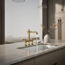 Three-hole bridge kitchen sink faucet with side sprayer
