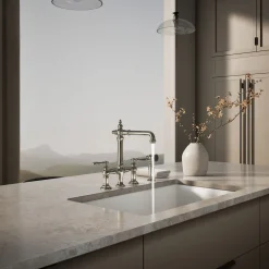 Three-hole bridge kitchen sink faucet with side sprayer