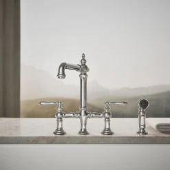 Three-hole bridge kitchen sink faucet with side sprayer