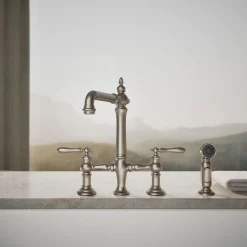 Three-hole bridge kitchen sink faucet with side sprayer