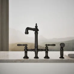 Three-hole bridge kitchen sink faucet with side sprayer