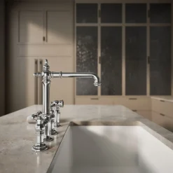 Three-hole bridge kitchen sink faucet with side sprayer