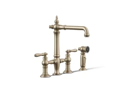 Three-hole bridge kitchen sink faucet with side sprayer