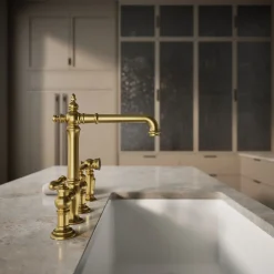 Three-hole bridge kitchen sink faucet with side sprayer