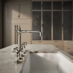 Three-hole bridge kitchen sink faucet with side sprayer
