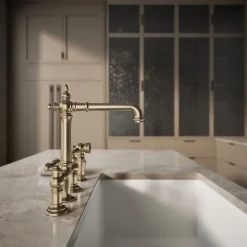 Three-hole bridge kitchen sink faucet with side sprayer