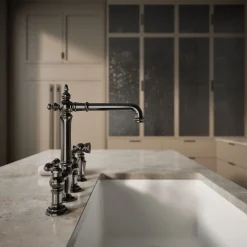 Three-hole bridge kitchen sink faucet with side sprayer